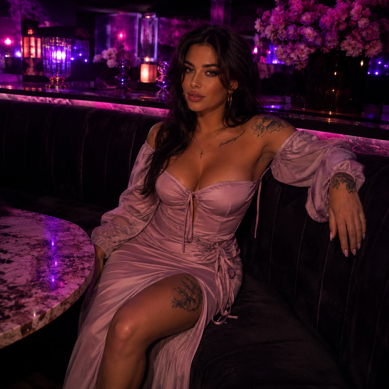 Simone Lux, the featured CamSoda AI companion, in a warm intimate cam portrait
